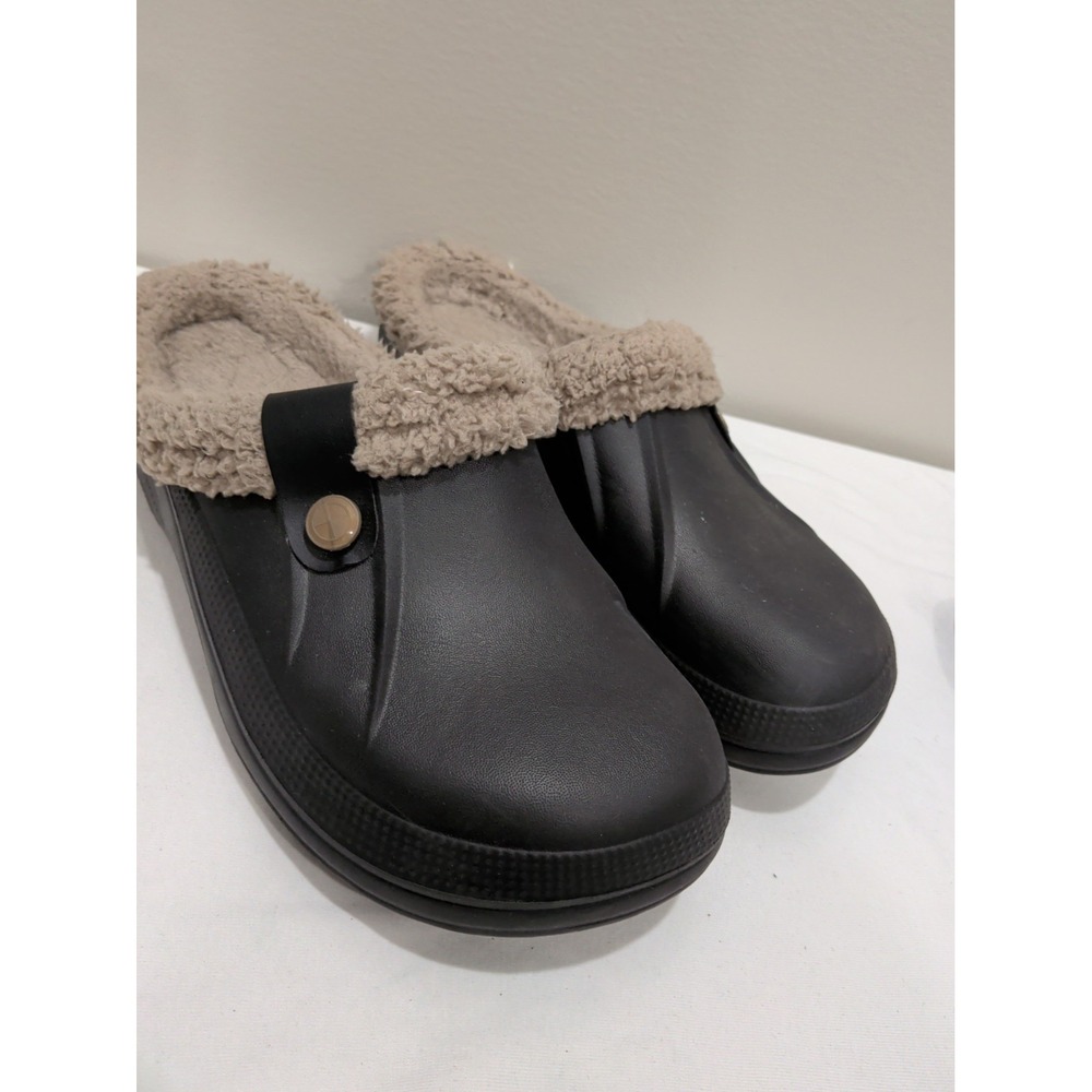 Beslip Womens Fur Lined Clogs Black Khaki Size 8.5 EU 40-41 Casual Slip On Shoes